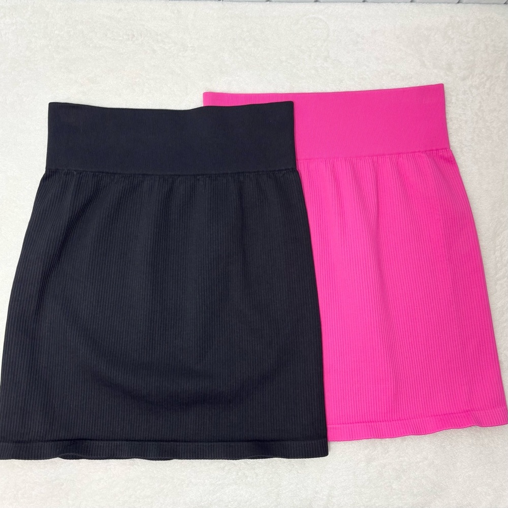 OQQ Stylish Black and Pink Mini Skirt Duo Set of 2 Size M